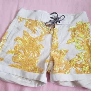 J crew white shorts with yellow sequence